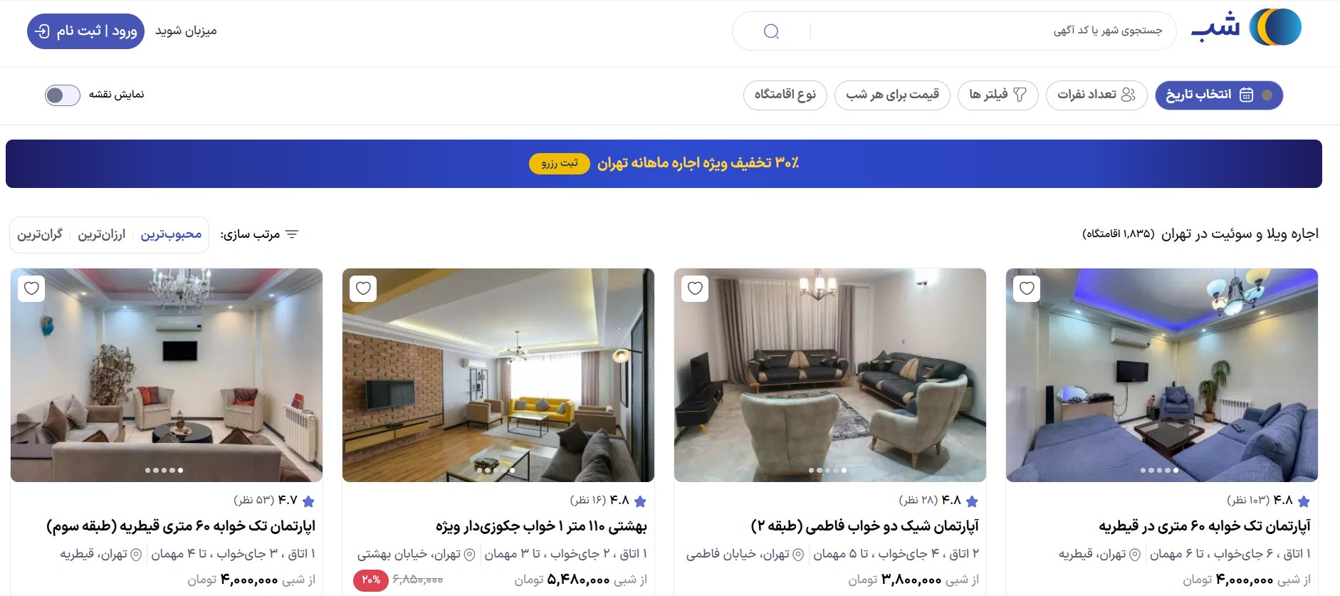 هزینه اجاره آپارتمان مبله در تهران - کاماپرس